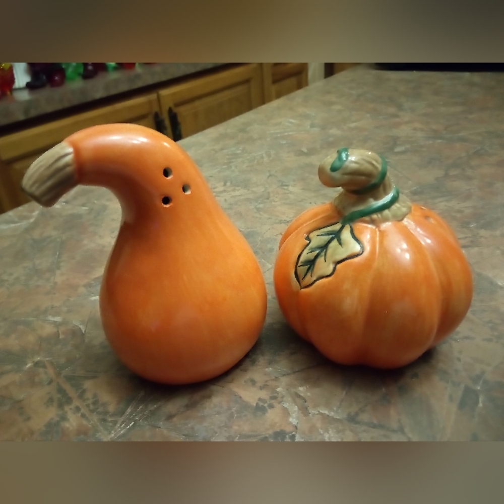 Vintage Ceramic Bella Casa Pumpkin & Gourd Salt & Pepper Shakers.